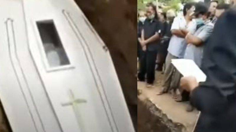 O cadáver parece se mexer, conforme registrado em um vídeo gravado por uma das pessoas que estava no enterro.