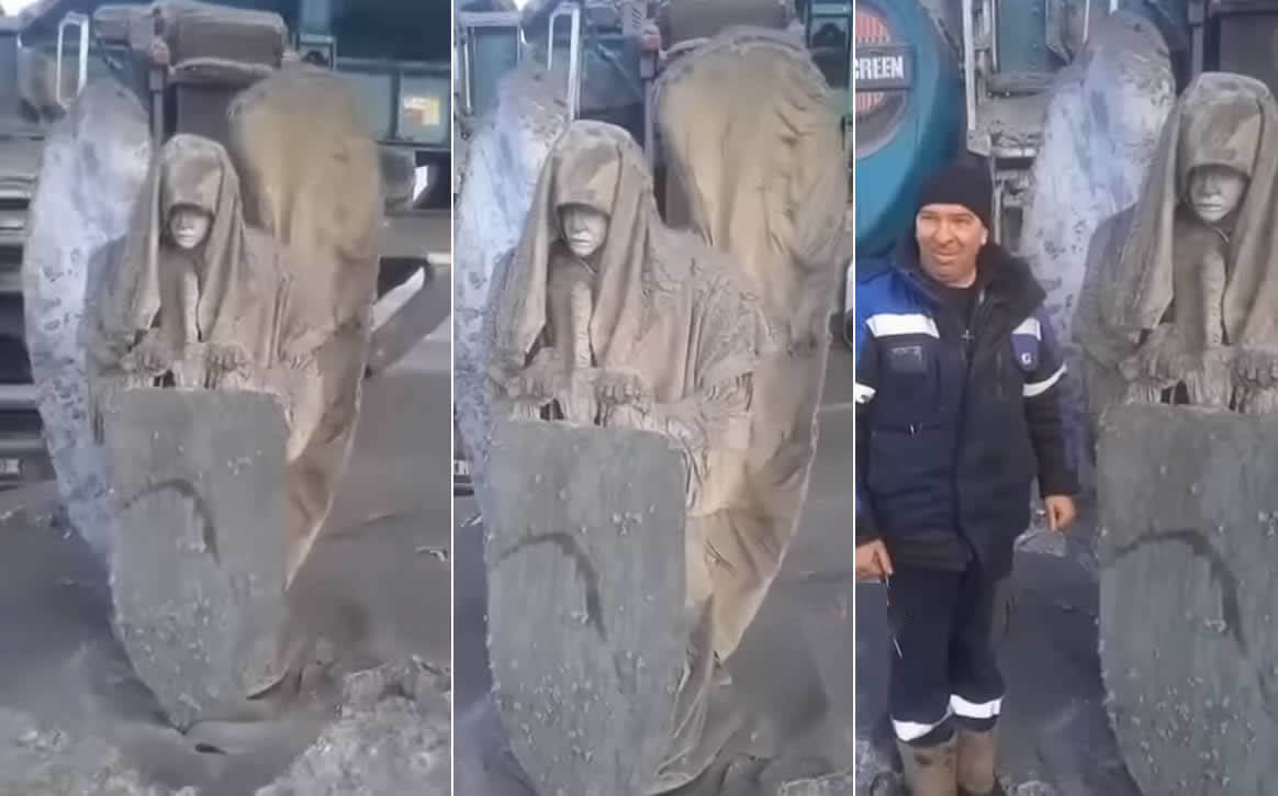 A estátua encontrada enterrada na Sibéria.