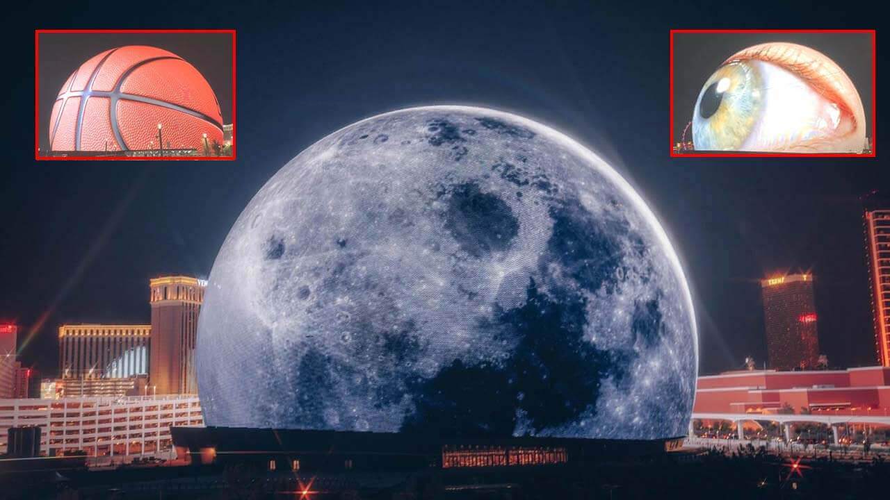 VEJA A ESFERA DE LAS VEGAS SE TRANSFORMAR NA LUA, MARTE E TERRA