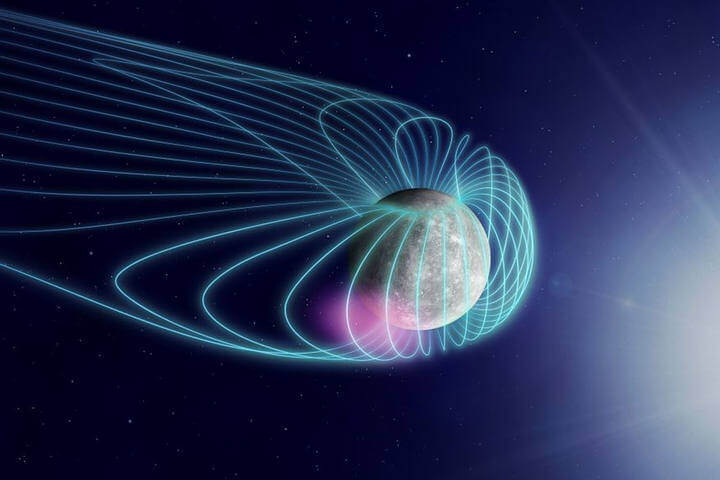 Interpretação artística da geração de ondas de coro em Mercúrio.