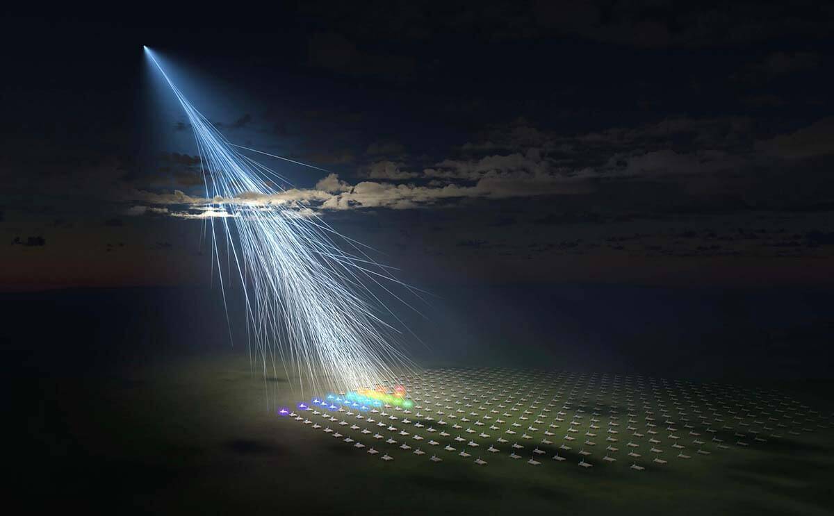 Ilustração artística do raio cósmico extremamente energético.