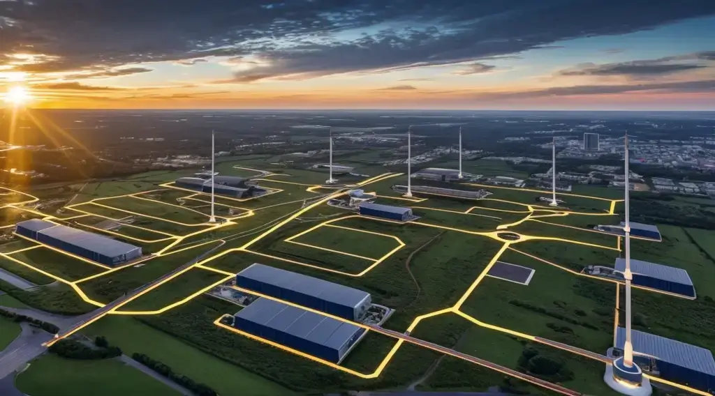 Ilustração de uma rede de energia sem fio.